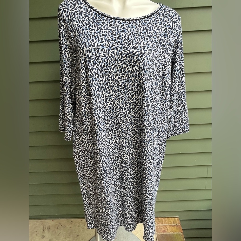 J Jill Black White and Blue  Patterned Dress